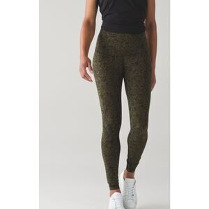 Lululemon Wunder Under Hi Rise Pant Legging Pencil Lace Green Black 8
